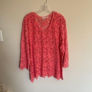 Cato Coral Lace V-Neck Tunic Top
